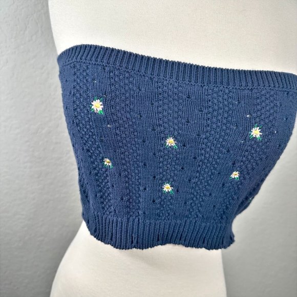 Paige Knit Floral Crop Tube Top in Blue - Picture 4 of 7